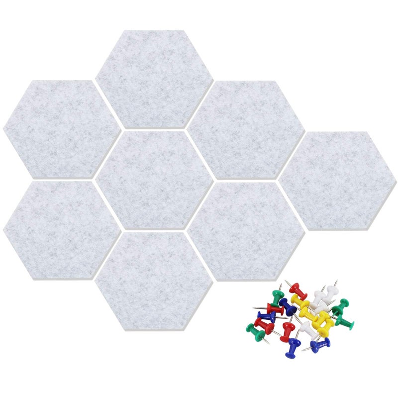 Uoisaiko Felt Hexagon Bulletin Board with 20 Push Pins, Pack of 8 Notice Boards for Home Office Kitchen, Push Pin Board Felt Wall Tiles for Photos Memos - Image 1